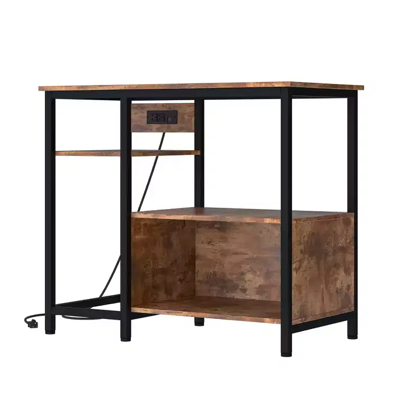 Fish Tank Stand with Cabinet - 40-50 Gallon Aquarium Stand with Power Outlets, Heavy Duty Metal and Wood Construction, Open Storage Shelves