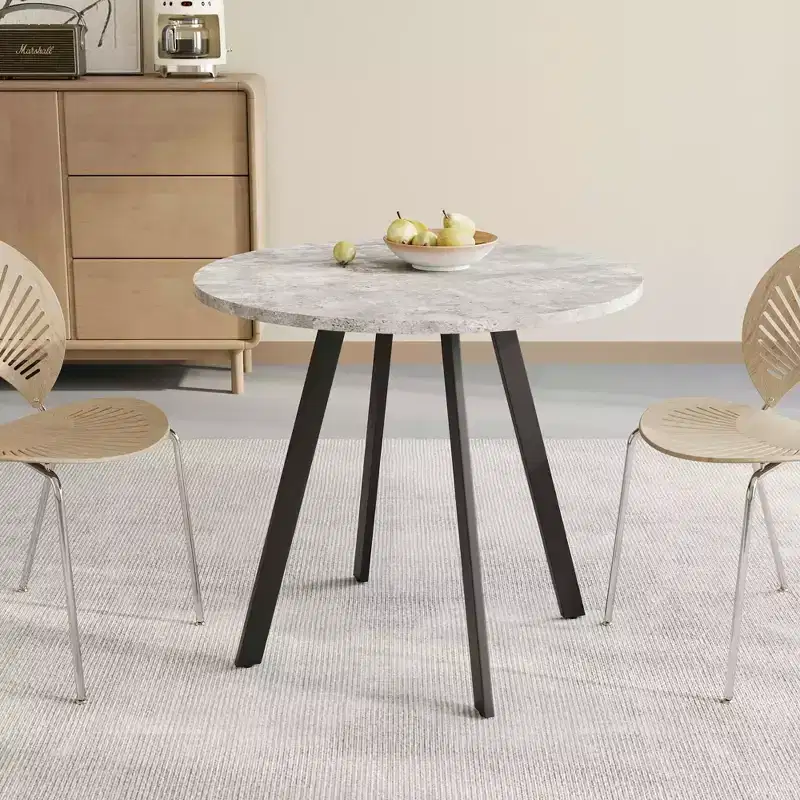 33.5 inches Modern Minimalist Circular Coffee Table, Gray Cement Texture for Living Room