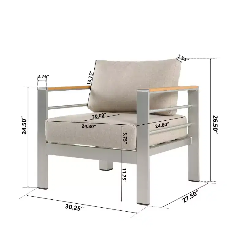 Christopher Knight Home Therone Patio Aluminum Club Chair with Cushions, Silver/Beige