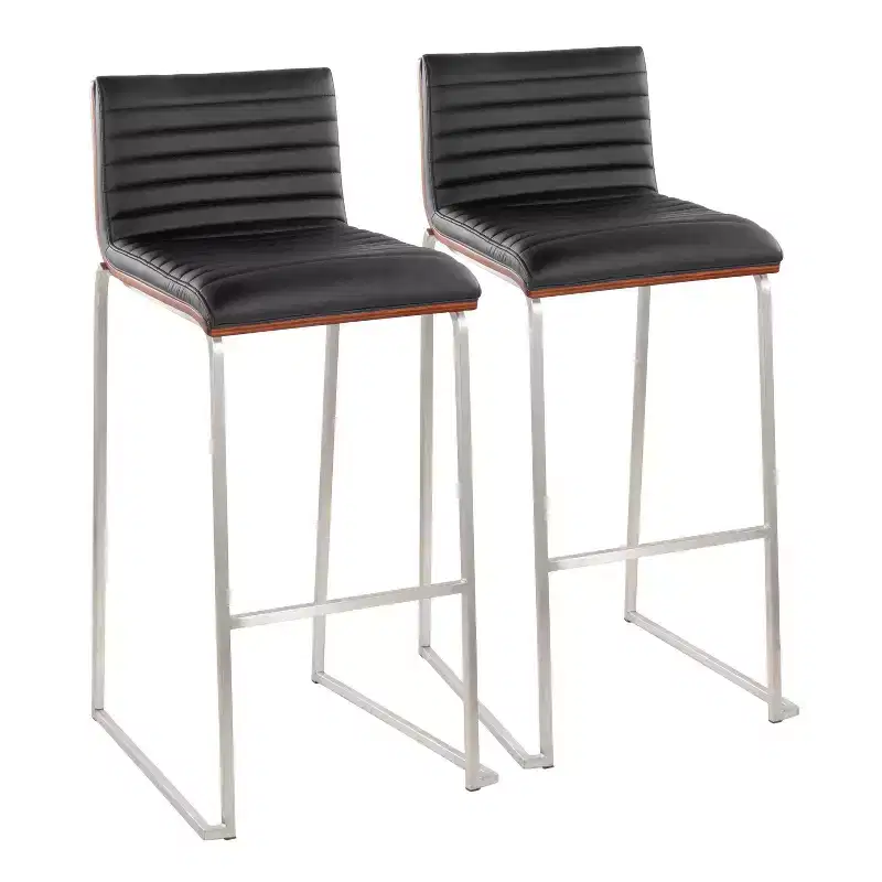 Set of 2 30" Barstools Stainless Steel Walnut PU Leather
