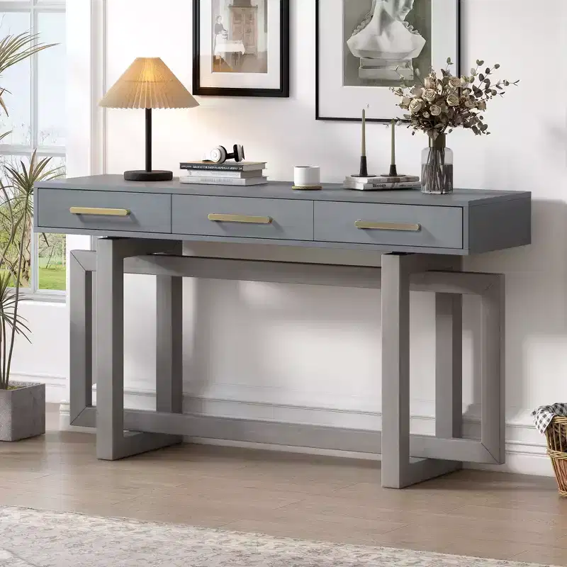 Okak Modern Artsy Style Console Table with 3 Drawers,Elegant Entryway Table with Cross Legs,Foyer Tables for Entryway,Living Room