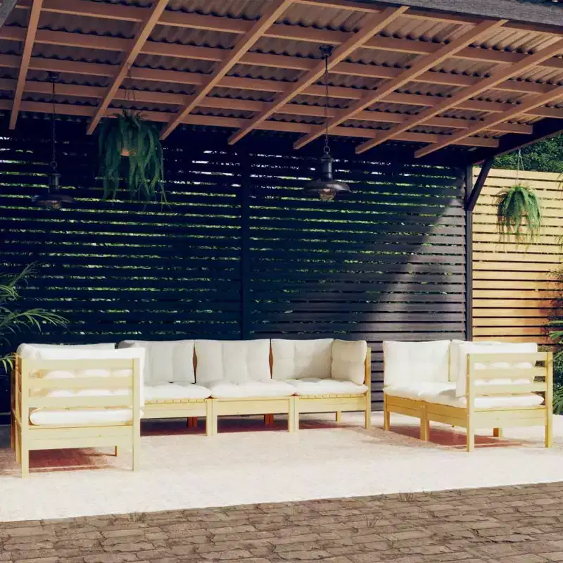 vidaXL Solid Pinewood Patio Lounge Set 7 Piece with Cushions