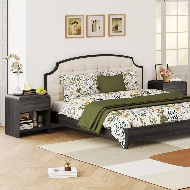AMERLIFE 2-Piece Modern Nightstand Set with Drawer and Open Shelf, Engineered Wood