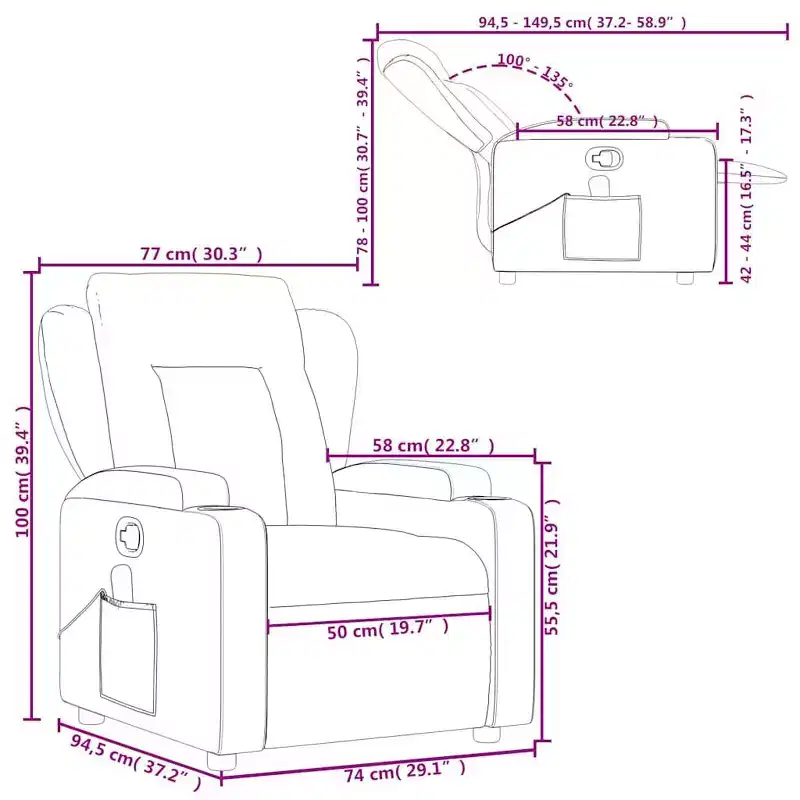 vidaXL Light Gray Fabric Recliner Chair - 6-Point Vibration Massage, Adjustable Backrest & Footrest