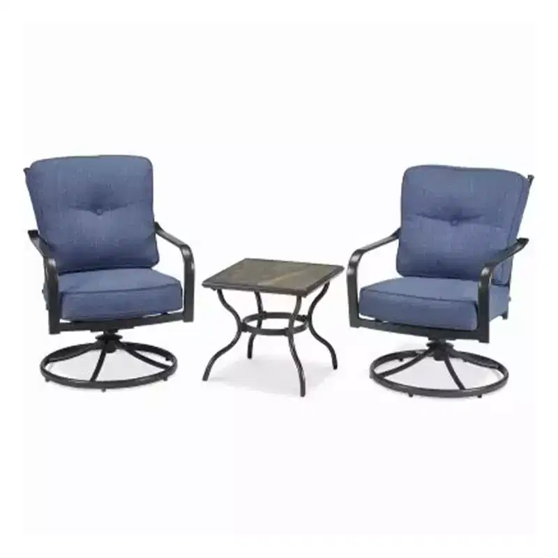 Four Seasons Courtyard Beaumont 3 Piece Deep Seating Outdoor Patio Chat Furniture Set with 2 Swivel Cushioned Chairs and Square Side Table, Gray/Brown