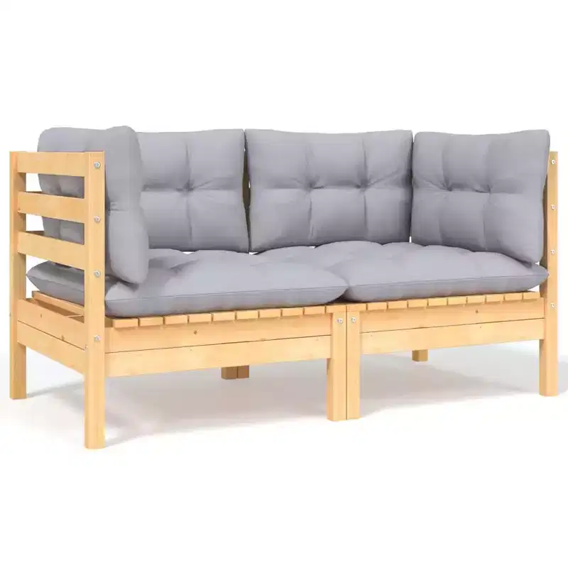 vidaXL Garden Lounge Set Grey Solid pine wood, fabric (100% polyester)