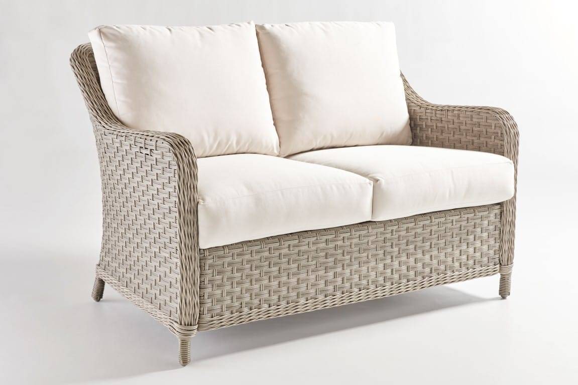 Outdoor Wicker Loveseat with Cushions in Natural Brown