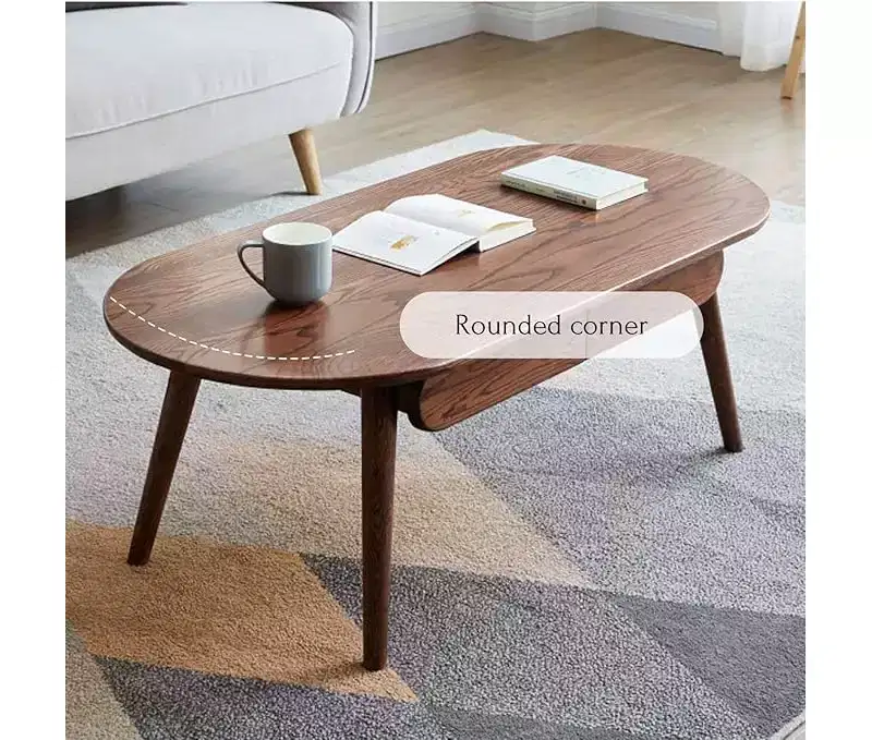 GDFStudio Yetta Solid Oak Wood 47W Oval Coffee Table with Two Drawers