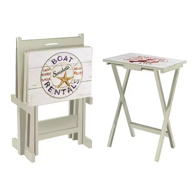 Evergreen Nautical TV Tray Set with Stand (S/4)
