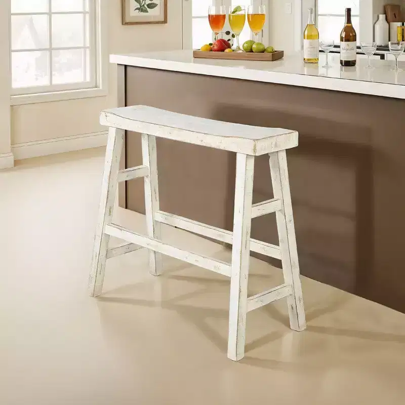 33 in. Wide Bar Height Bench with Trestle Legs and Footrests, Solid Mahogany Wood