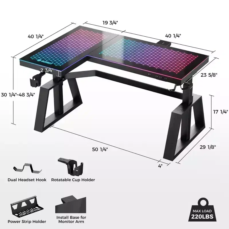 EUREKA ERGONOMIC GTG-L60 Pro, 60x23 Glass Desktop Gaming Standing Desk