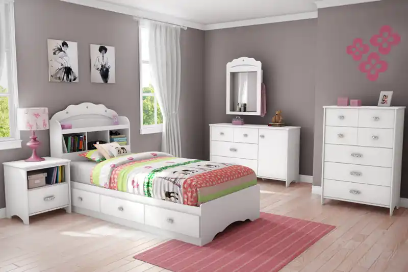 Bed With Bookcase Headboard - Pure White
