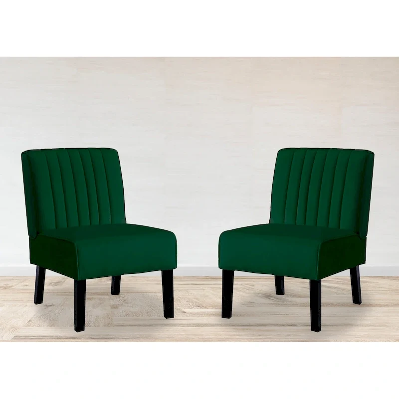 US Pride Nightingale Velvet Stripe Back Accent Chair Set of 2