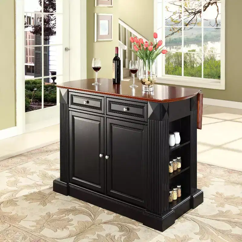 Drop Leaf Breakfast Bar Top Kitchen Island, Black