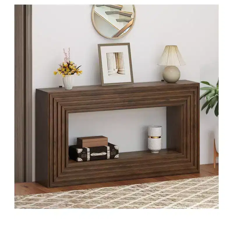 Farmhouse 61 inch Console Table with Open Storage for Entryway Sofa Side Bedroom Home Decor Walnut