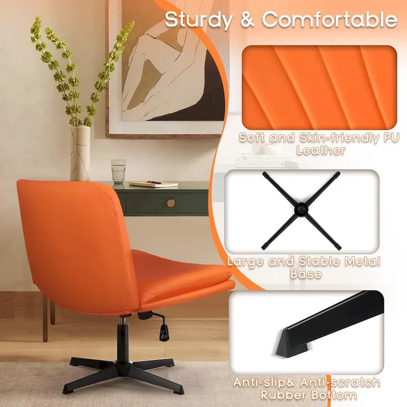 BOSSIN Criss Cross Chair Armless Office Desk Chair No Wheels,PU Leather Padded Modern Swivel Vanity Chair office chair