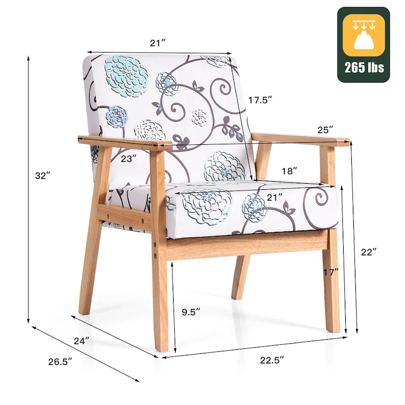 Gymax 2PCS Accent Armchair Upholstered Chair Home Office w/ Wooden - 25 x 26.5 x 32