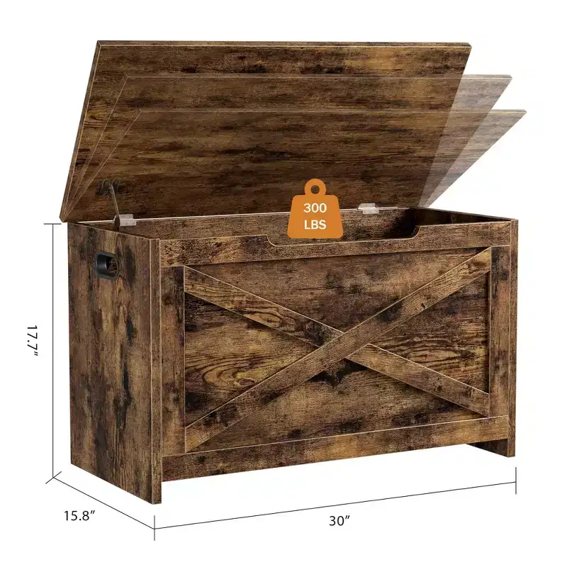 Spacious Wooden Storage Chest, Multifunctional Entryway Chest, Safety Hinges and Side Handles, Easy Assembly, for Bedroom, Living Room