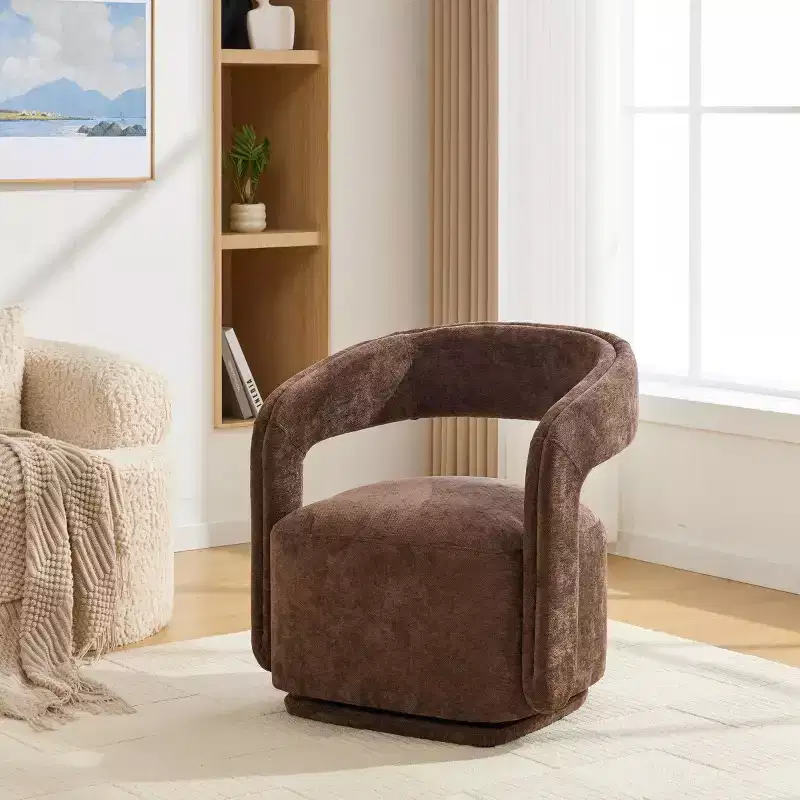 Modern Swivel Accent Chair with Curved Backrest and Chenille Upholstery, 360 Rotating Barrel Chair for Living Room or Apartment-Panipeachy