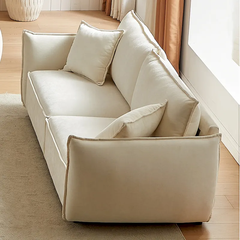 Linen 6-Seat Modular Sofa Set with 3+3 Seater Combo and Wooden Frame & 4 Pillows