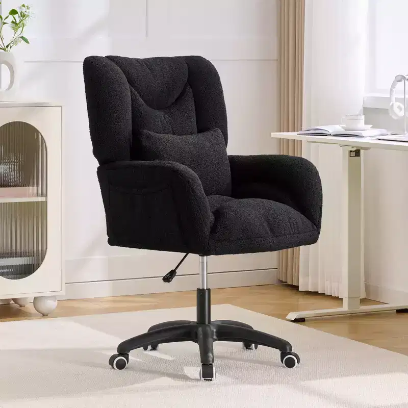 GDFStudio Melli Teddy Fabric Adjustable Office Chair with Lumbar Pillow and Wheels