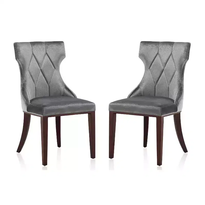 Set of 2 Reine Velvet Dining Chairs Gray - Manhattan Comfort: Beechwood Legs, Upholstered, No Assembly Required
