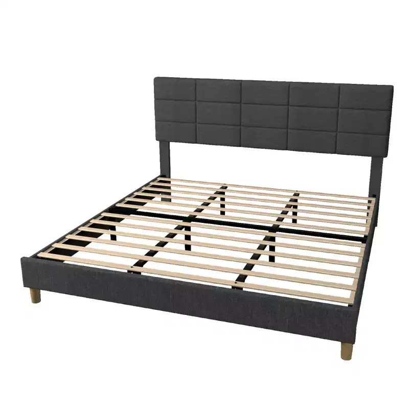 Double bed frame, linen upholstered platform bed frame, adjustable headboard height, no packaging required, gray.