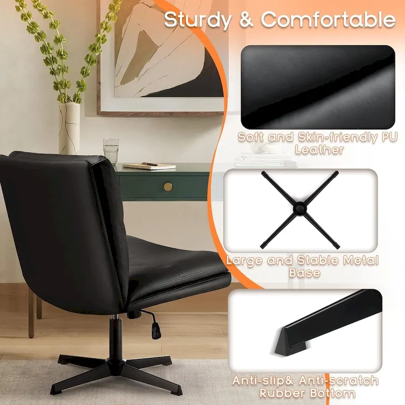 BOSSIN Criss Cross Chair Armless Office Desk Chair No Wheels,PU Leather Padded Modern Swivel Vanity Chair office chair