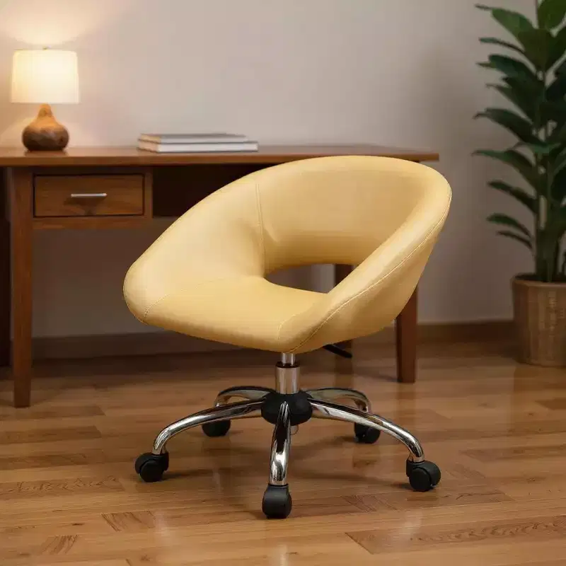 Beige & Silver Faux Leather Adjustable Swivel Rolling Office Chair