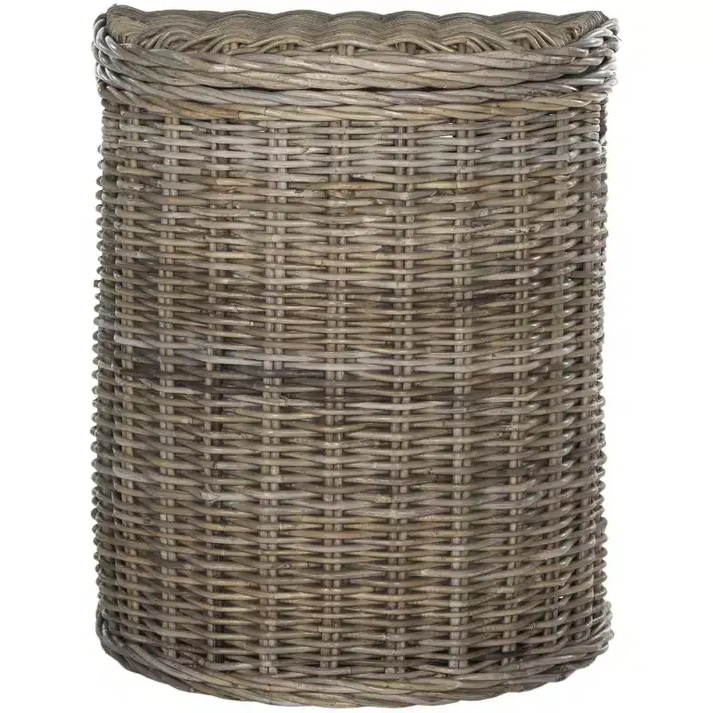 Grey Rattan Laundry Hamper with Lid – Half-Moon, Single Compartment
