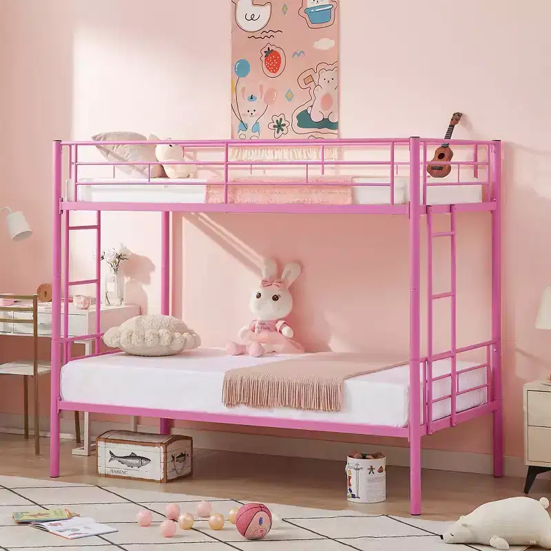 VECELO Metal Bunk Bed Twin Over Twin, Industrial Bunkbeds with Ladder and Full-Length Guardrail