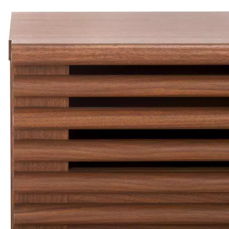 2-Drawer Nightstand with Reeded Wood Detail & Tapered Legs, Walnut Finish