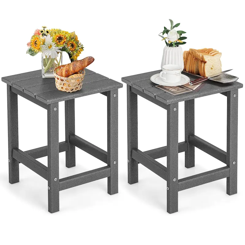 Outdoor Patio Side Table Set of 2 - HDPE Weather Resistant, 14W