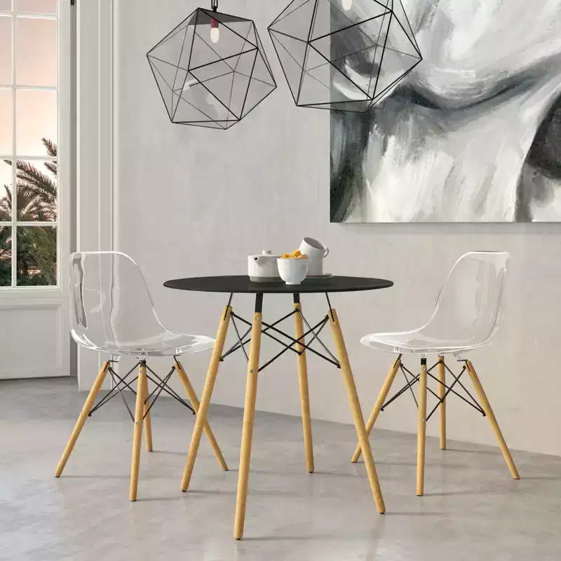 31-Inch Round Bistro Table - Mid-Century Modern Dining Table with Tempered Glass or MDF Wood Top and Natural Wood Eiffel Base