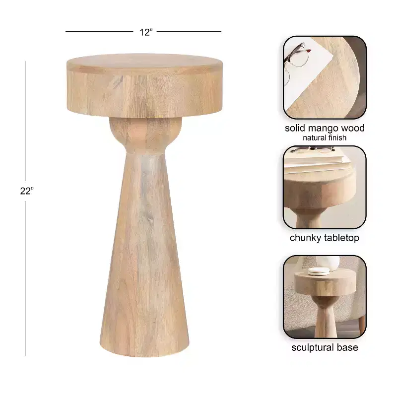 Wood Side Table, Natural, 12x12x22