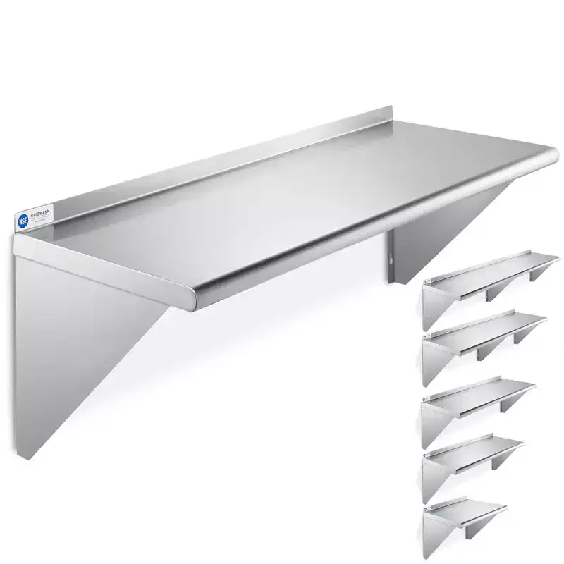 GRIDMANN 18 Deep Stainless Steel Kitchen Wall Mount Shelves with Backsplash - NSF Certified