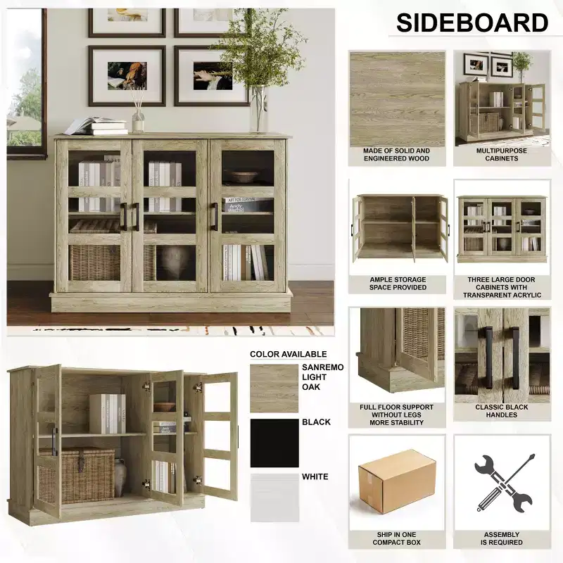 Modern Wood Sideboard Buffet Cabinet with Storage Doors for Dining Room