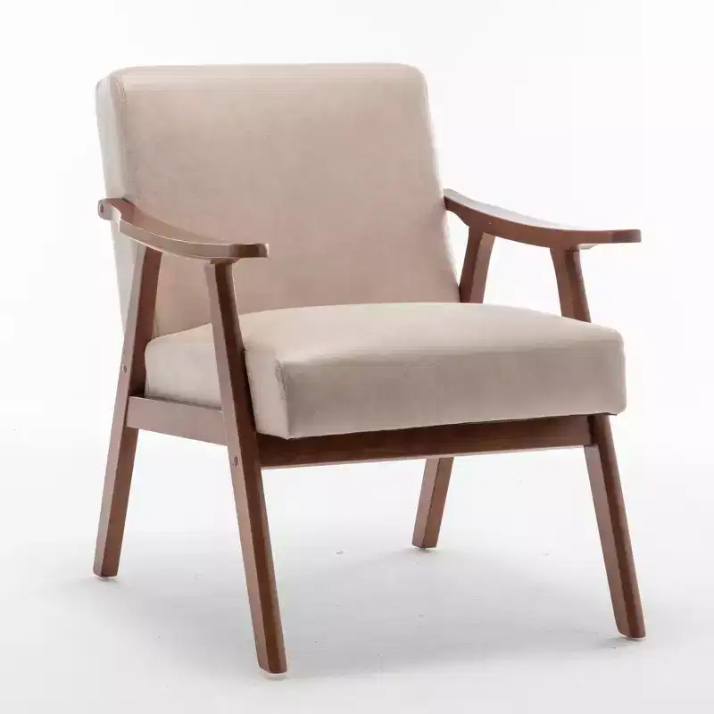 Mid-Century Accent Lounge Chair, Solid Rubberwood Frame, Extra-Thick Backrest, 300 lb Capacity