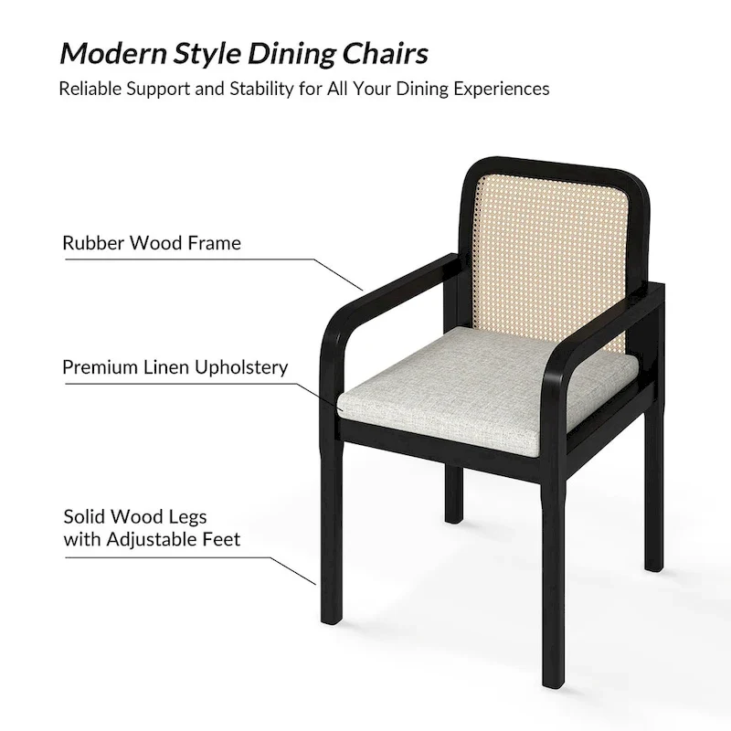 Modern Rattan Back Dining Chair with Removable Cushion | Boho Style | Set Available