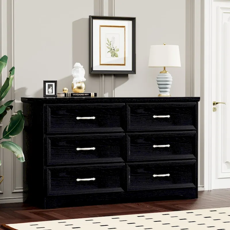 6-Drawer Dresser with Metal Pulls - Chest of Drawers for Bedroom and Living Room