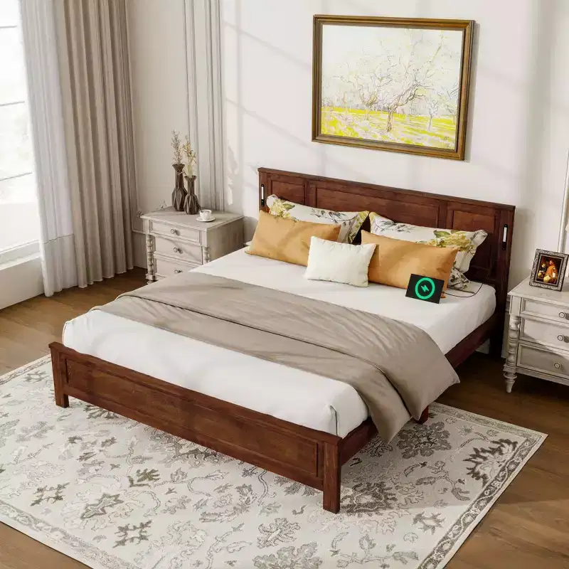 GDFStudio Minnie Modern Pine Wood Bed with Tall-Panel Headboard and Footboard