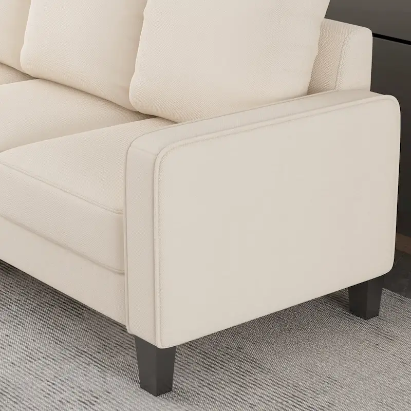 Beige Fabric Sofa with Square Arm and Tufted Back