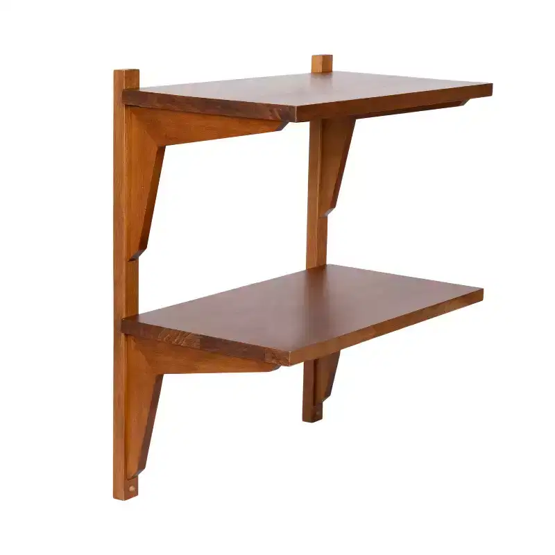 Brown 2-Tier Wall-Mounted Floating Side Table, for 1