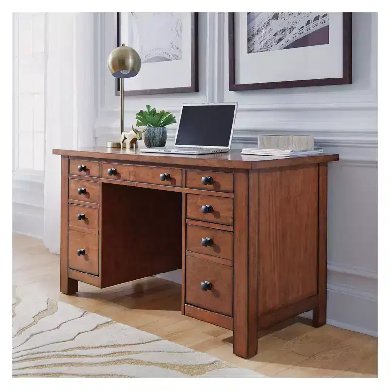 Tahoe Executive Pedestal Desk - Aged Maple - Home Styles: Hardwood, Mid-Century Modern Office Furniture