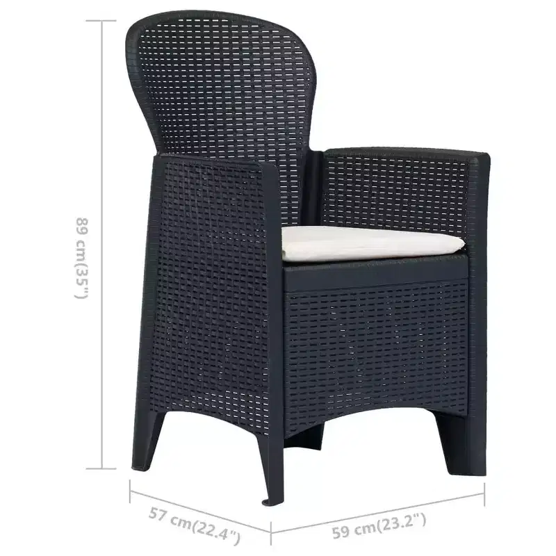 vidaXL Patio Chairs 2 Pcs Dining Single Chair with Cushion Plastic Rattan Look