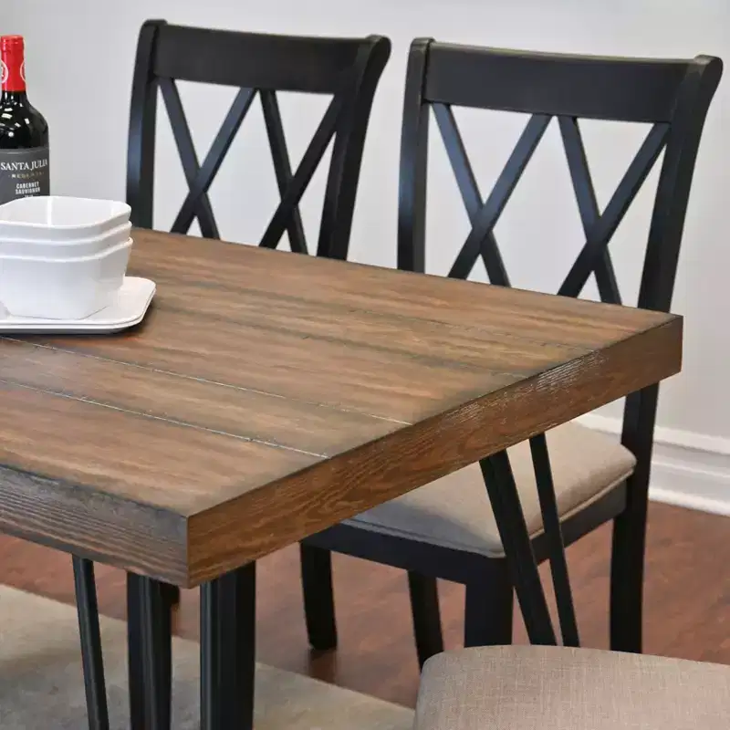 Arroyo 7-Piece Dining Set, Hairpin Dining Table with 6 Cross-back Chairs, Rich Black