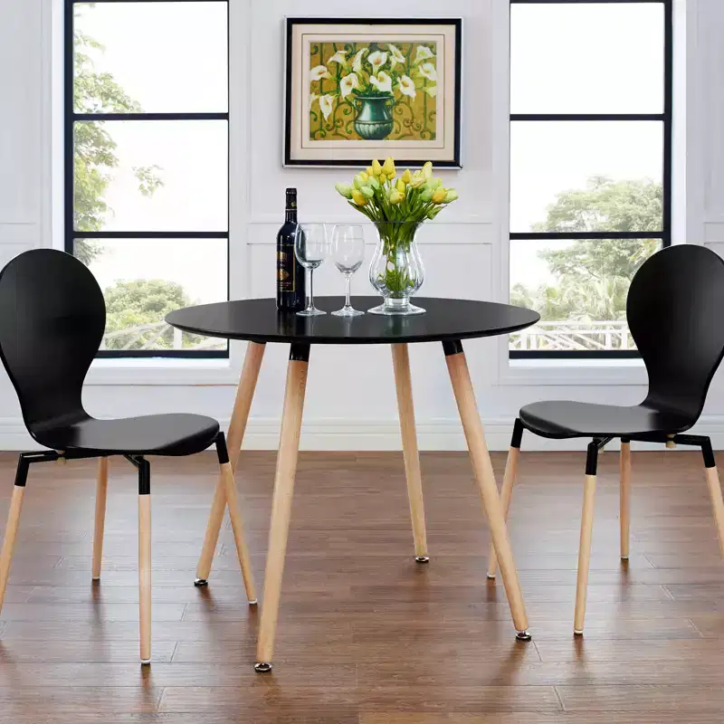 Round Dining Table, Solid Beechwood Legs, Black Veneer Top, Seats 4