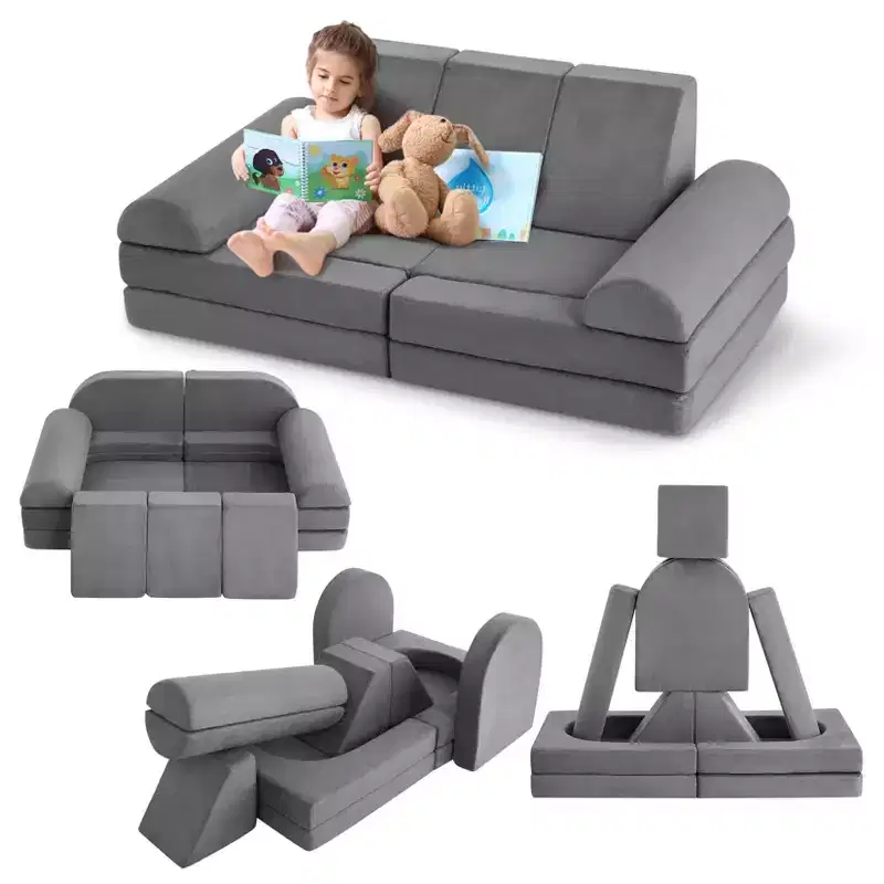 Play Couch, 10pcs Modular Couch  Toddler Foam Sofa with High-Density Sponge for Playing, Creating, Sleeping, Imaginative Kids Furniture