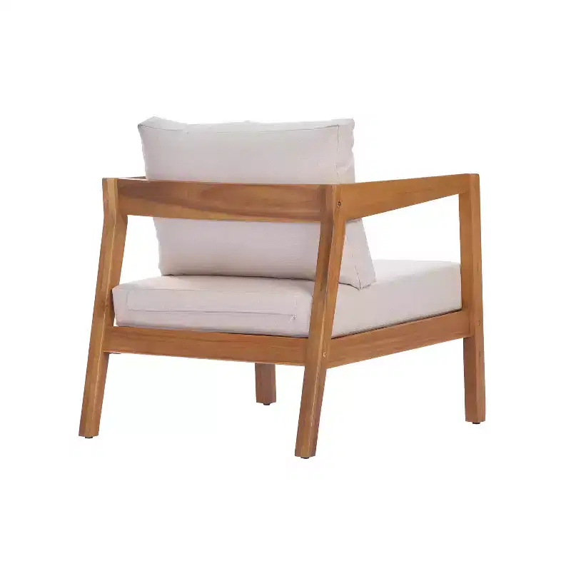 Christopher Knight Home Marine Farmhouse Acacia Wood Upholstered Patio Lounge Chair with Cushion