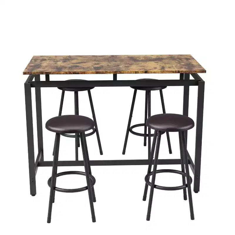 Homy Casa 5-Piece Industrial Bar Table and Stools Set, Rustic Brown and Black  Modern Counter-Height Dining Set